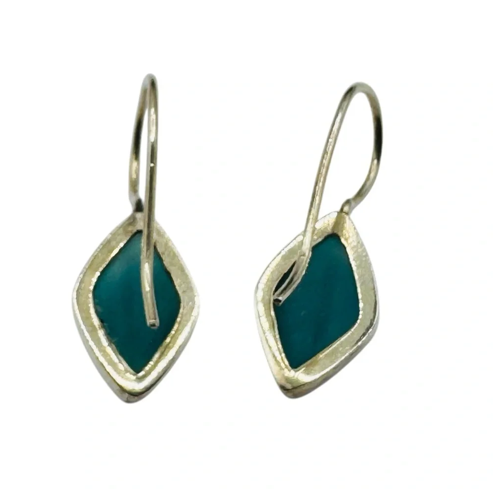 Handmade Turquoise Color Marquise Drop Earrings Sterling Silver Hooks Artisan